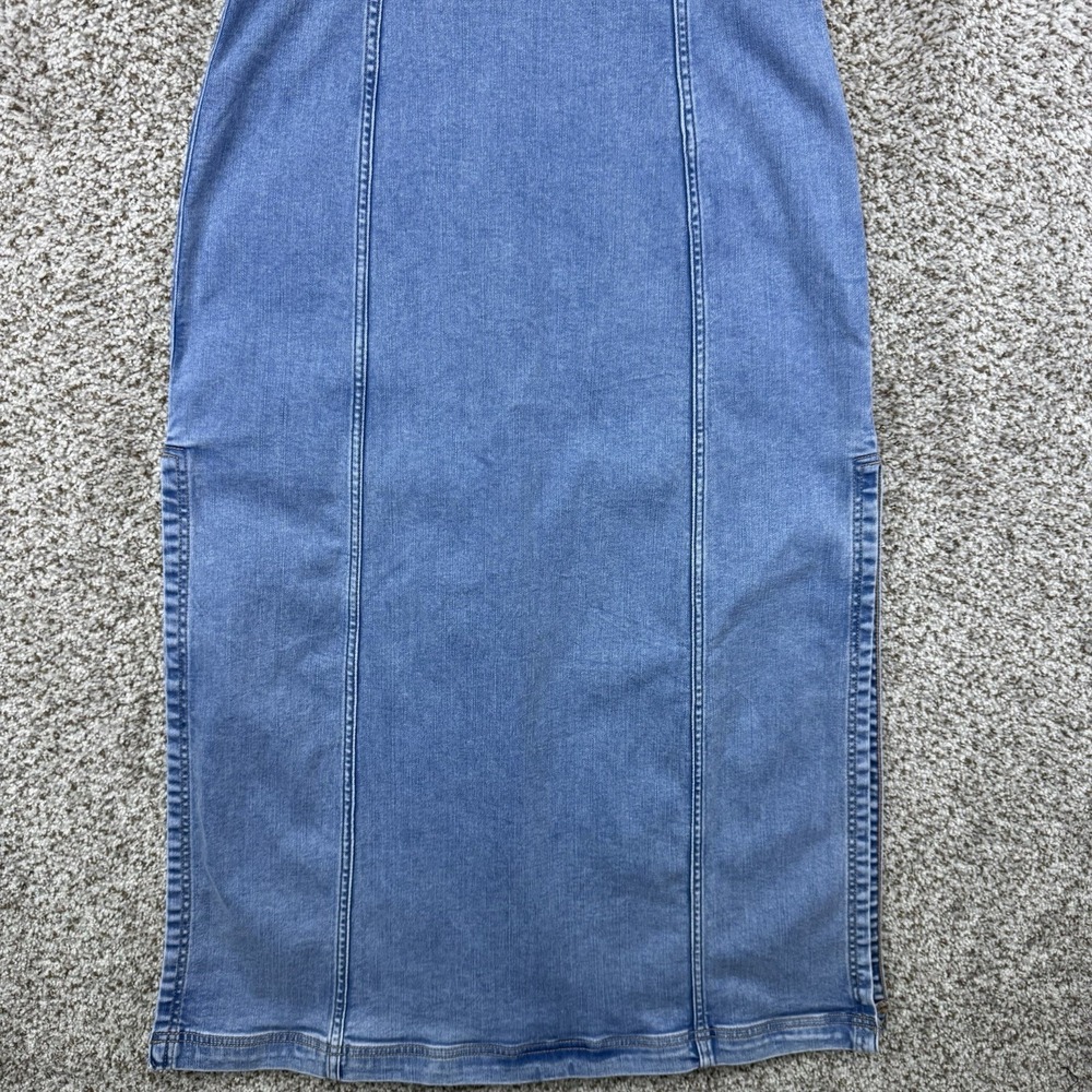American Eagle Denim Dress Women's 6 Blue Maxi Scoop Neck Sleeveless Side Slit - Picture 5 of 16